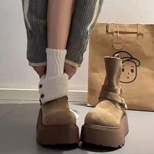 小个子厚底短靴雪地靴棉鞋 美拉德两穿马丁靴子女2025年秋冬季 新款