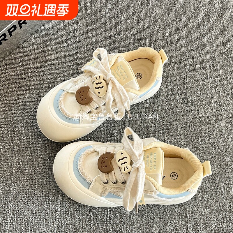 鲁鲁蛋原创小众板鞋女款2025年新款百搭大头面包鞋户外厚底小白鞋