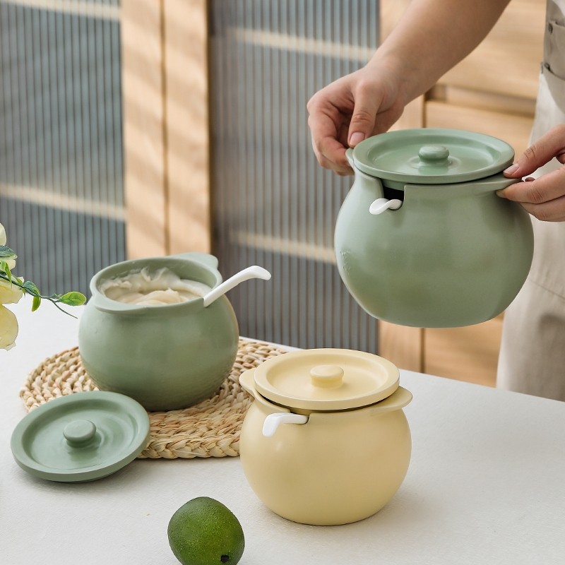 猪油罐家用带盖耐高温陶瓷厨房辣椒油罐油泼辣子商用带把手调料盒