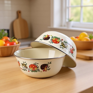 加厚搅拌碗老式搪瓷盆套装大号家用厨房珐琅调菜盆凉拌沙拉泡面碗