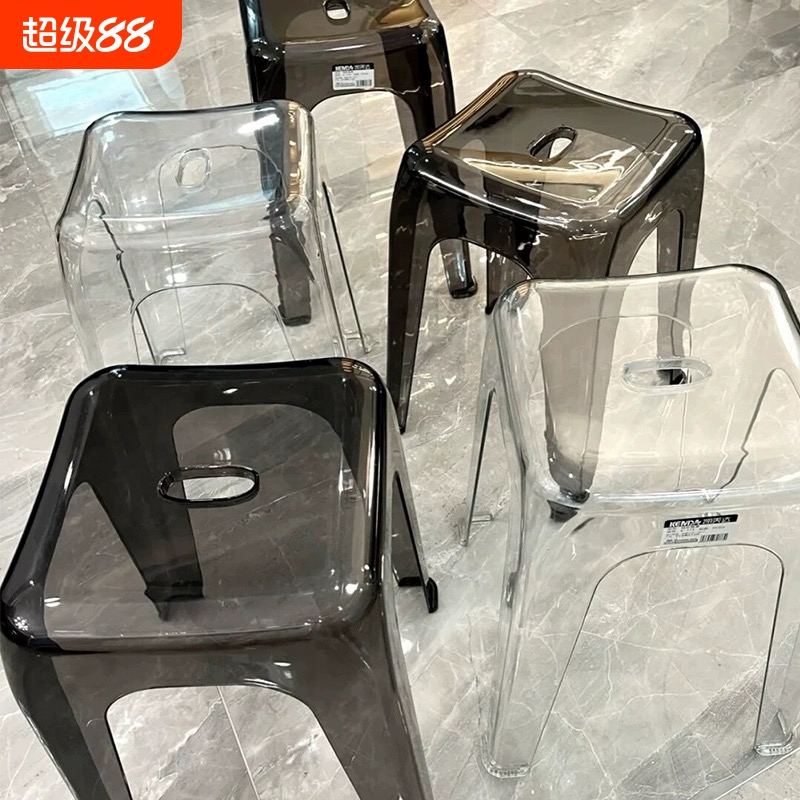 塑料透明亚克力凳子可叠放家用加厚客厅餐桌方板凳轻奢简约高椅子