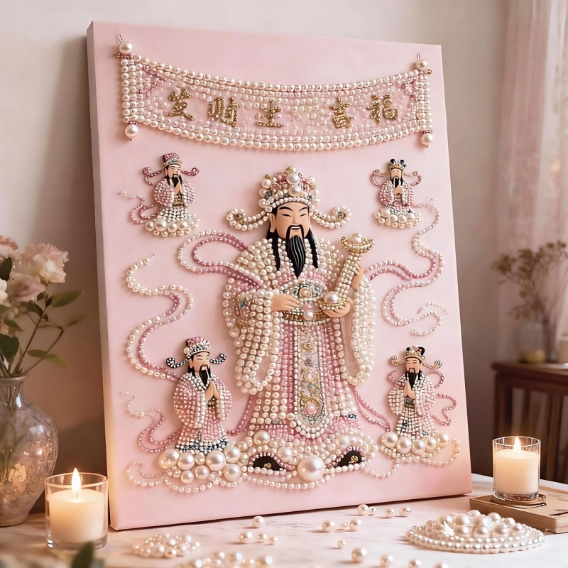 财神爷珍珠画diy手工粘钻石画创意摆件装饰画送朋友礼物自粘贴画