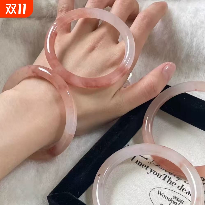 爆款圆条金丝玉桃花酿仿手镯新疆气质粉色可爱甜美系百搭温柔女款