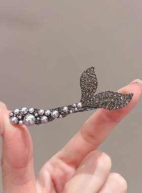 时尚枪黑新款水钻发夹前额侧边发卡刘海夹子弹簧夹一字夹日韩头饰