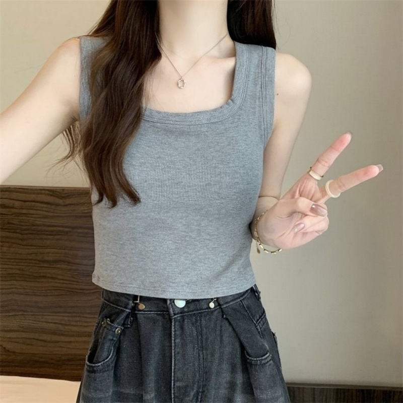 超爆款磨毛方领螺纹背心带胸垫内搭修身外穿短款打底美背上衣吊带