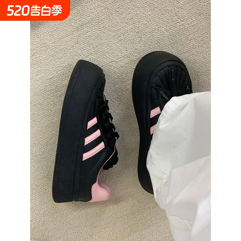 德训鞋女2026新款百搭厚底增高休闲鞋圆头厚底松糕鞋小黑鞋板鞋潮