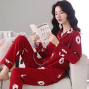 全棉薄款 秋冬季 女士宽松家居服可外穿居家 翻领套装 纯棉睡衣女长袖