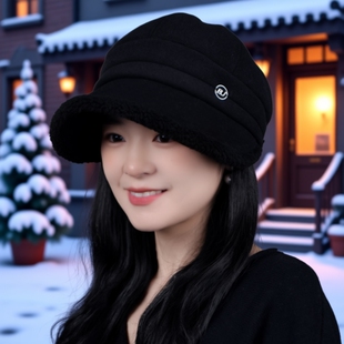 口罩帽子女秋冬保暖2026新款时尚显脸小加绒马术帽鸭舌帽羊羔毛