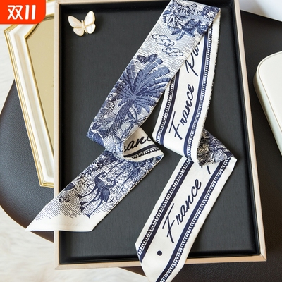 字母知更鸟双面长丝巾