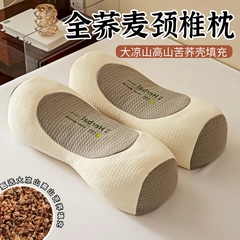 颈椎专用全荞麦壳皮枕头护颈枕芯双人反弓牵引圆柱枕男硬脖枕曲度