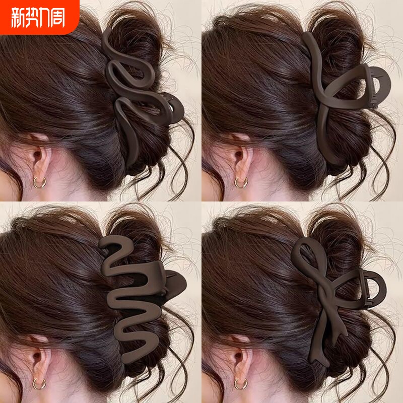 咖色磨砂抓夹鲨鱼夹女大号发夹发量多盘发夹子头饰发抓后脑勺发卡