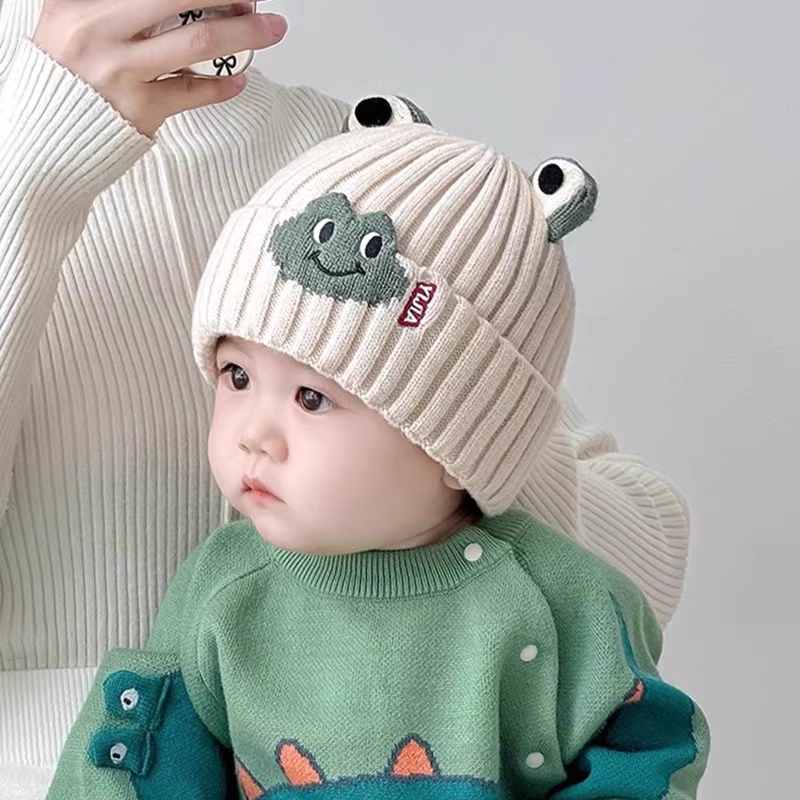 婴幼儿毛线帽秋冬季韩版可爱青蛙