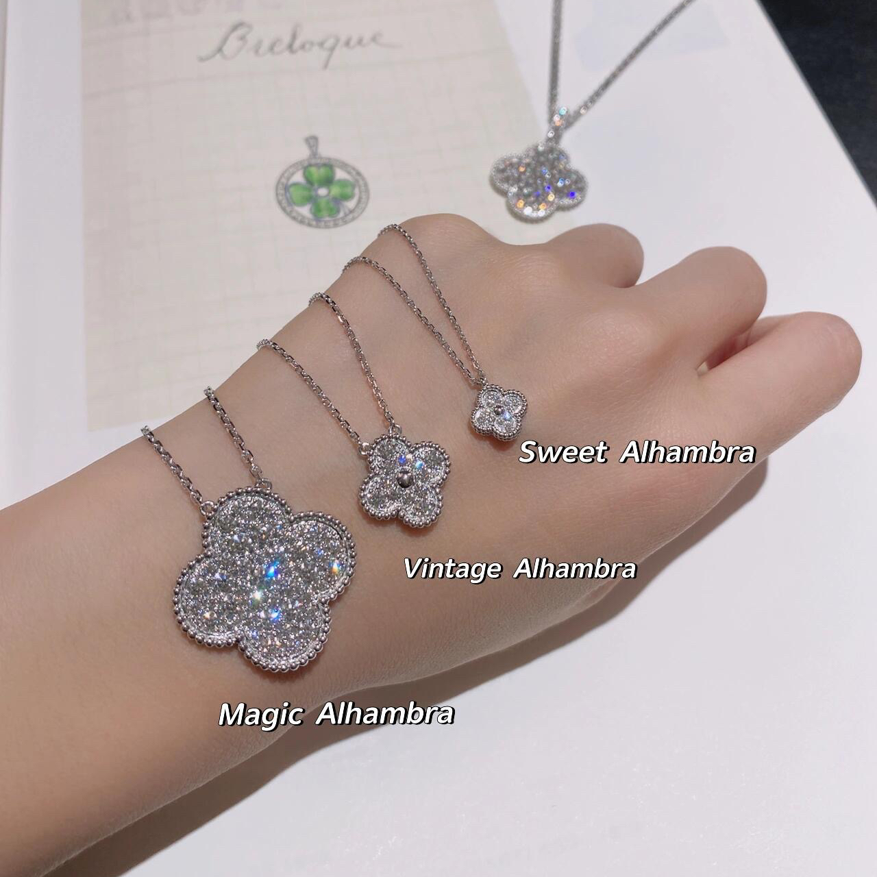 超闪白金品质满钻幸运草项链锁骨链952银不过敏