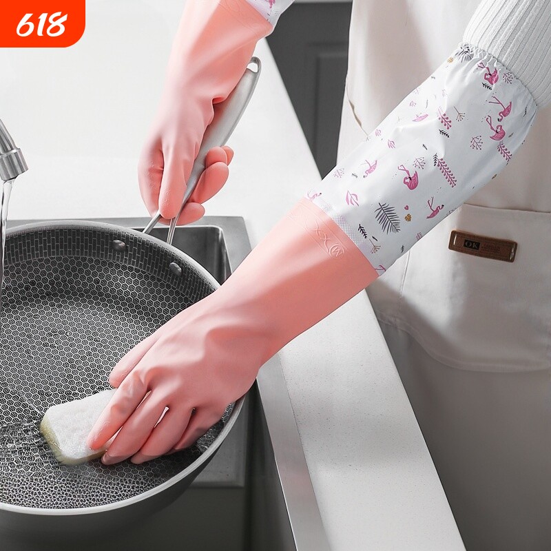 洗碗手套女防水橡胶加绒冬季厨房耐用型刷洗衣皮加厚家务加长束口