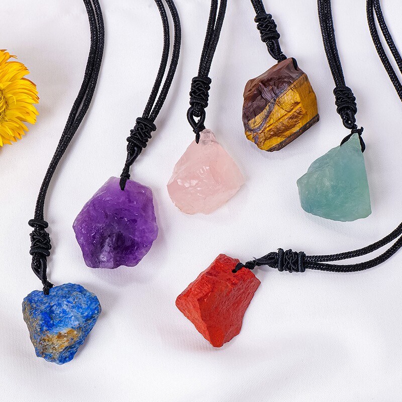 热销天然水晶石吊坠粉水晶紫水黄水晶石项链饰品挂件男女礼物