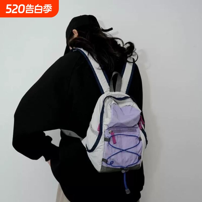 户外双肩包男撞色登山包野餐复古书包轻便旅行包运动徒步小背包女