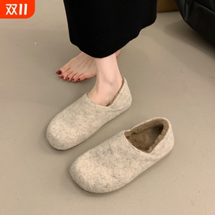 懒人穆勒鞋 一脚蹬软底加绒保暖孕妇豆豆棉鞋 女2025秋冬新款 勃肯鞋