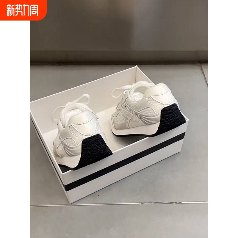 自留！老爹鞋女款休闲运动风白色网面透气系带轻便百搭厚底德训鞋