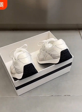 自留！老爹鞋女款休闲运动风白色网面透气系带轻便百搭厚底德训鞋