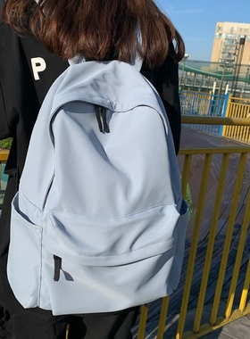 双肩包男女大学生韩版大容量纯色背包初中高中学生书包红色黑色