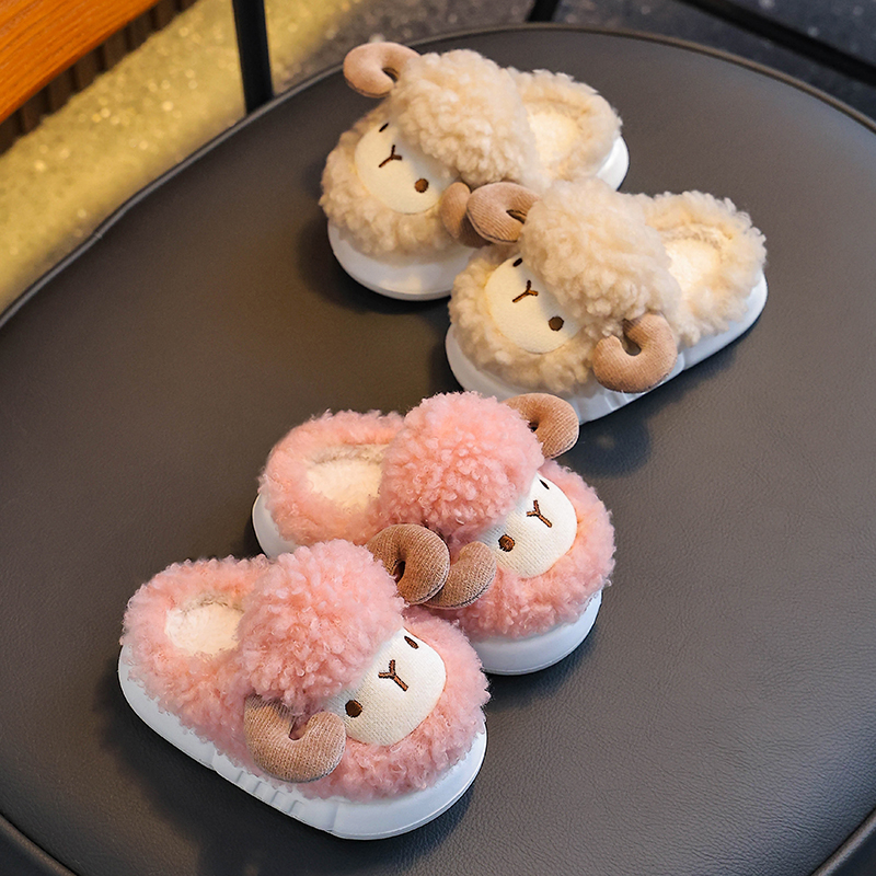 冬季儿童棉拖鞋男女童保暖加绒毛毛婴幼儿居家宝宝小羊棉拖防滑