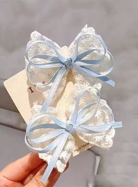 蕾丝蝴蝶结发夹ins可爱飘带鸭嘴夹侧边夹装饰女蓝色粉色白色红色