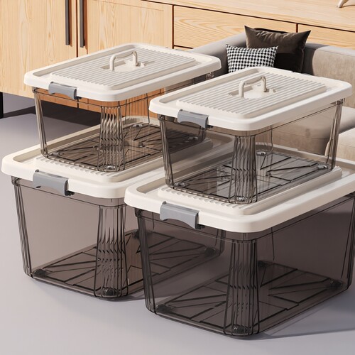 收纳盒桌面整理箱客厅零食玩具置物篮杂物筐长方形带盖储物箱子