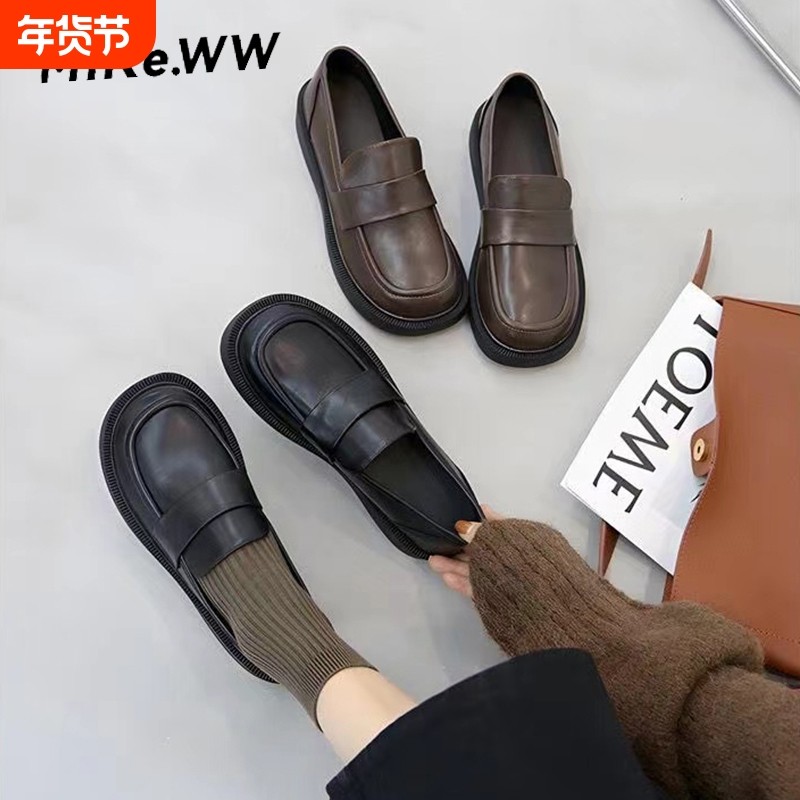 软底黑色小皮鞋女2025新款一脚蹬工作鞋英伦风乐福鞋平底百搭圆头