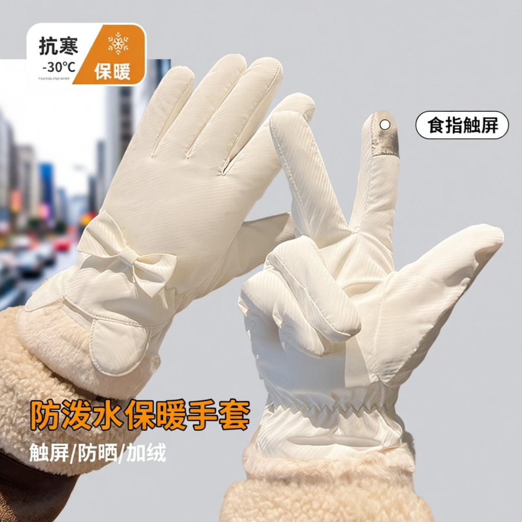 手套女骑车加厚防寒冬季加绒可触屏女士冬天骑行电动车保暖棉手套