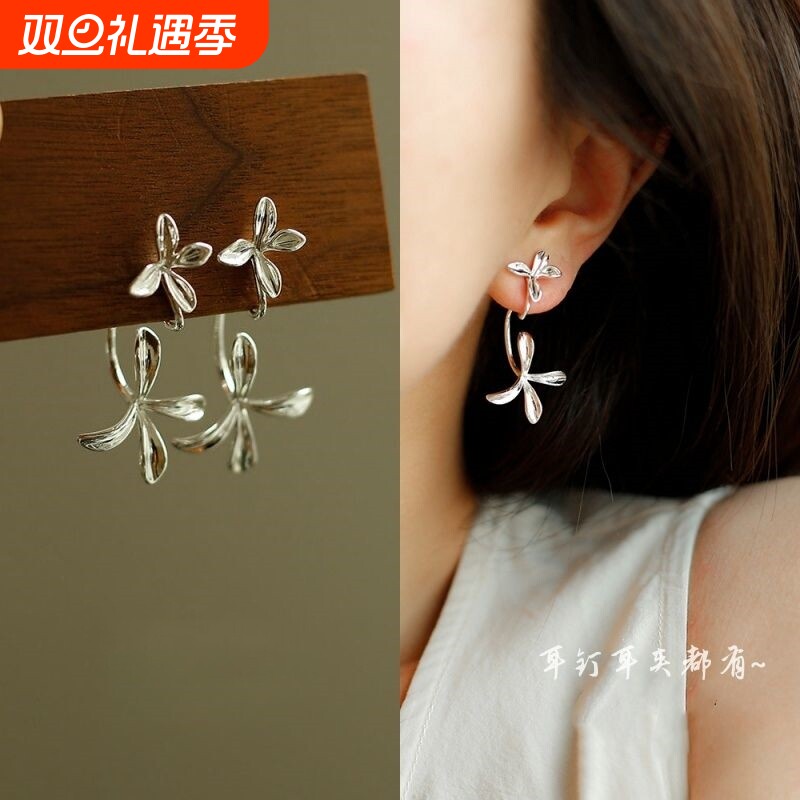 设计感立体栀子花喇叭花耳夹气质冷淡风后挂式高级感无耳洞耳饰女