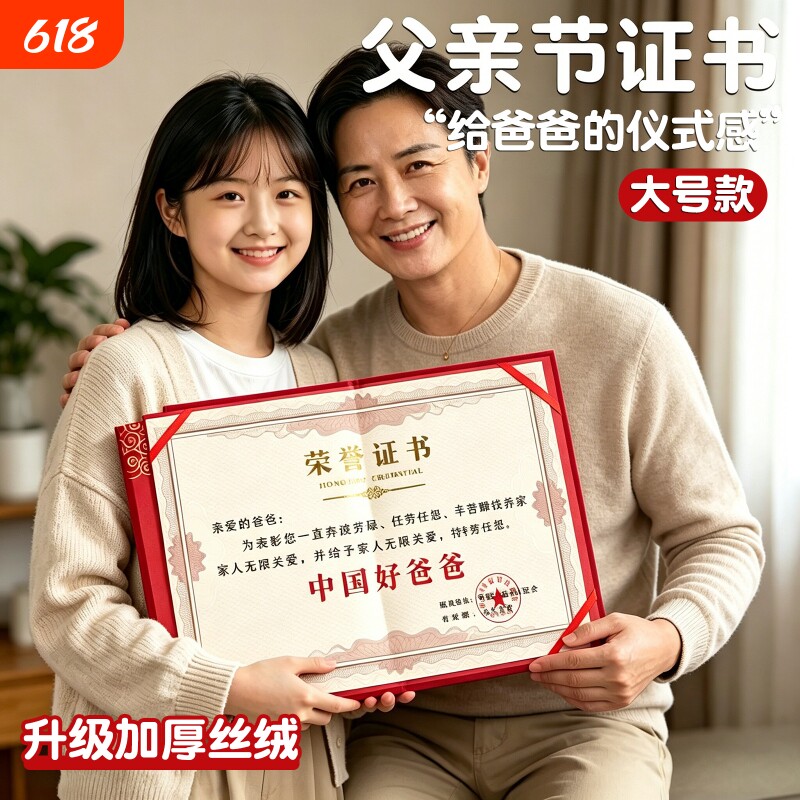 父亲节奖状送爸爸仪式感礼物感恩父亲节中国好爸爸奖状礼物创意奖状A4证书好妈妈奖趣味搞笑证书创意创意礼物