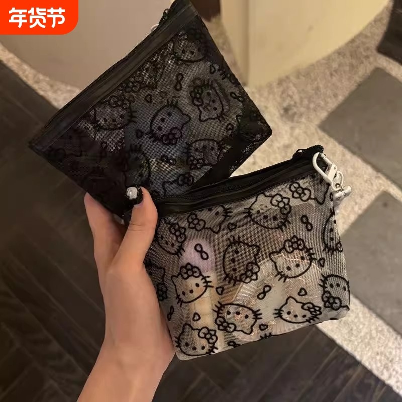 可爱网纱化妆包透明手拿便携外出旅行收纳包随身简约包女蝴蝶结,收纳整理,化妆包,淘宝优惠券,粉丝福利购,淘宝优惠卷