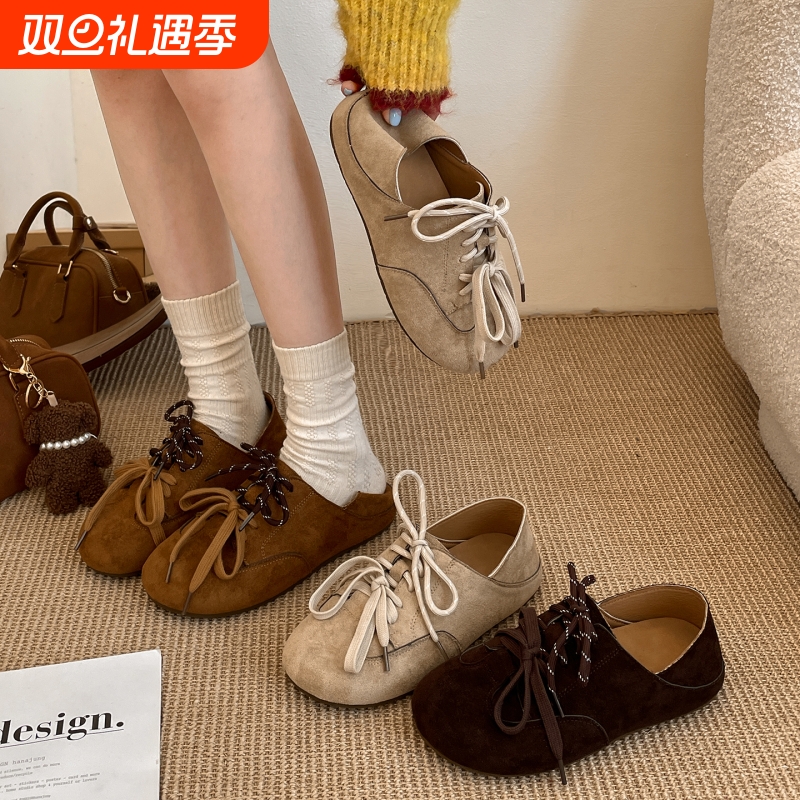 复古棕色法式平底全包勃肯鞋女2025新款秋季配裙子百搭软底单鞋子