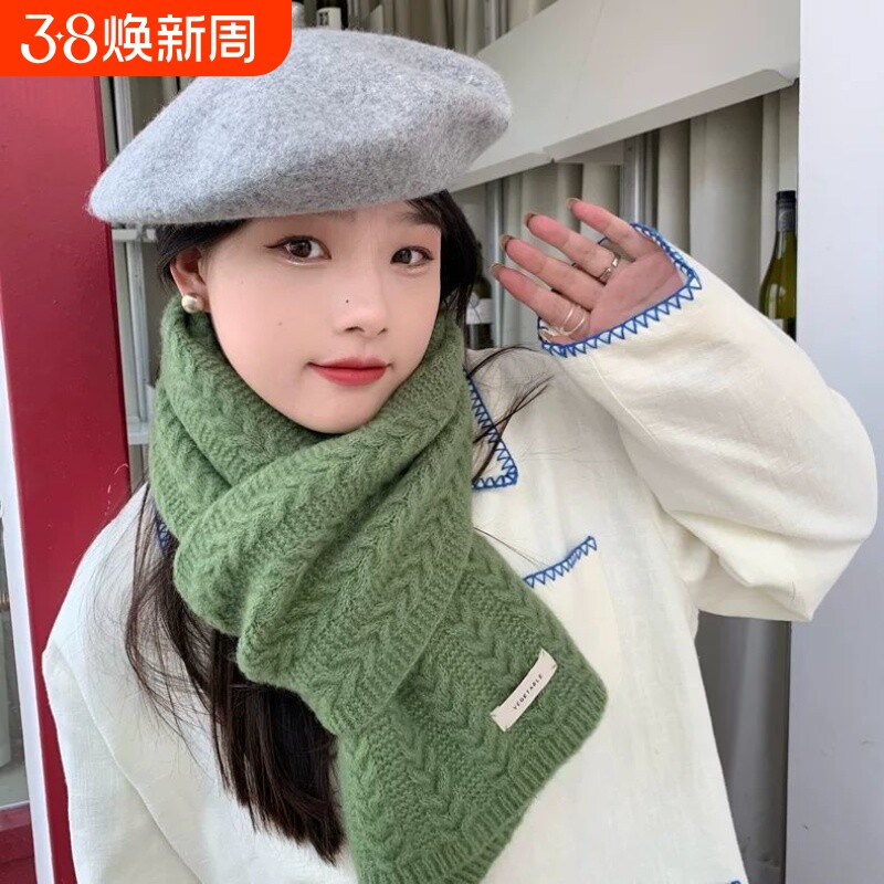 新款韩版礼物含羊毛麦穗针织围巾女冬季保暖软糯加厚毛线围脖百搭