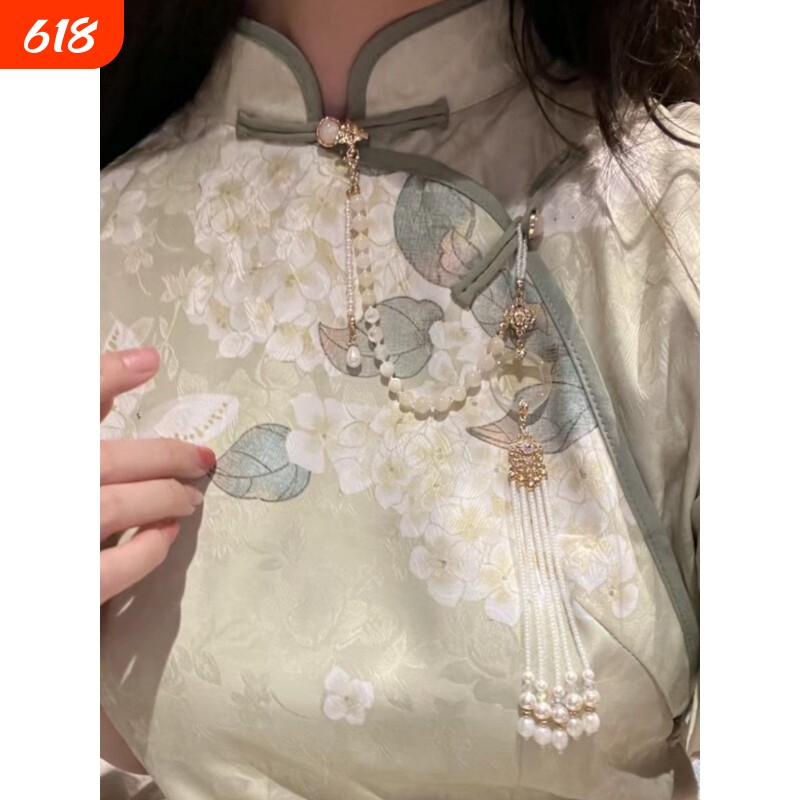 古风旗袍压襟莲花珍珠流苏蝴蝶吊坠汉服压襟胸前挂件装饰胸针配饰