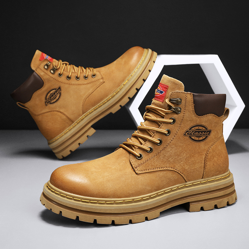 大码马丁靴男高帮2025秋冬季加绒棉鞋增高工装靴男士大黄靴皮鞋