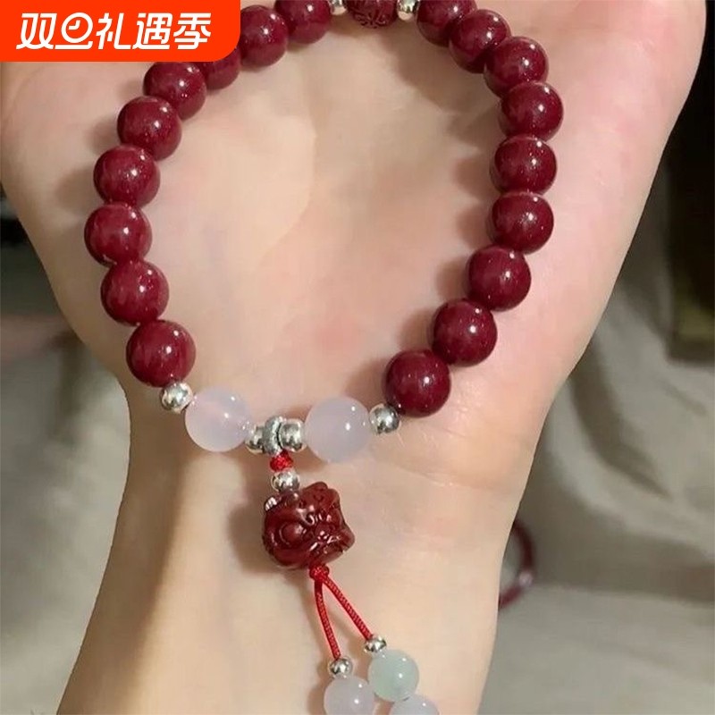 复古风紫新中式手链女款莲花手串醒狮串珠设计手镯新中式