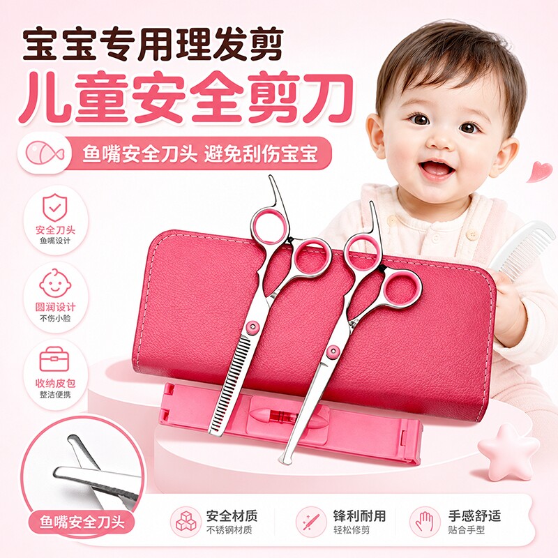 儿童理发剪刀套装宝宝美发剪刀婴儿安全剪发神器自己剪刘海围布