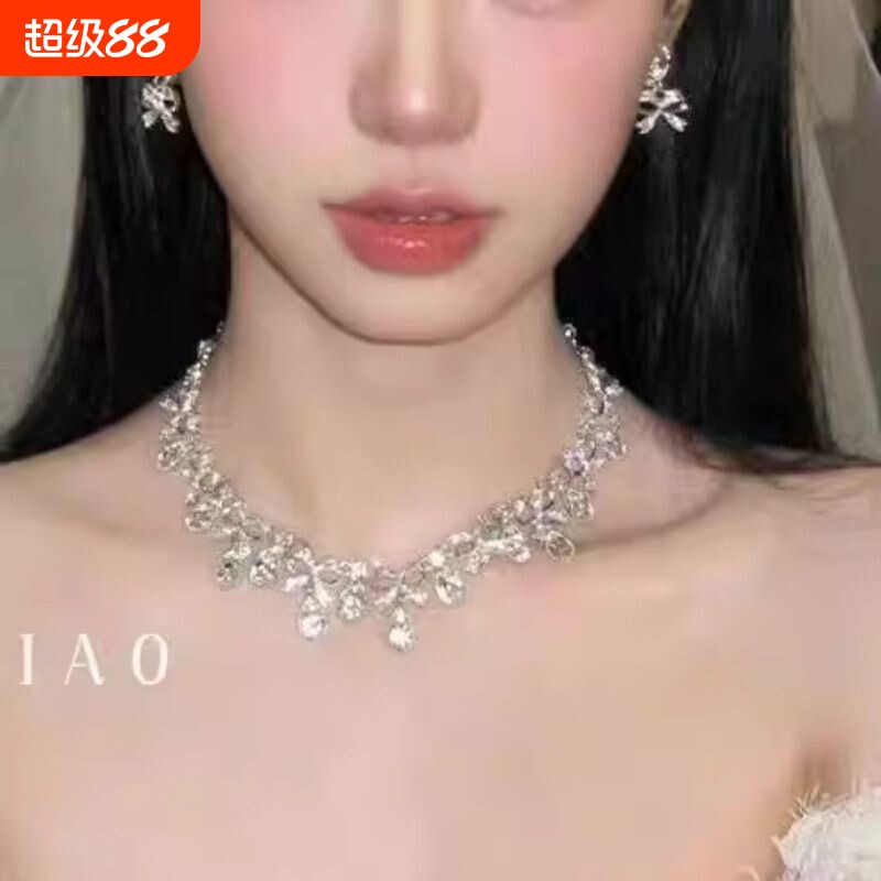 项链法式复古新娘水滴流苏耳环套装高级感结婚婚纱配饰品耳钉锁骨