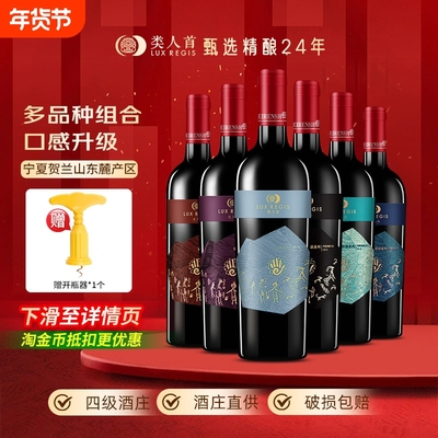 类人首 热卖年货宁夏红酒赤霞珠马瑟兰干红组合750ml*6支装葡萄酒