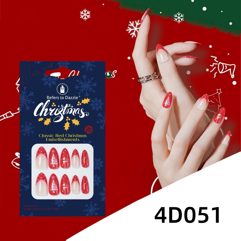 2025新款圣诞穿戴甲杏仁甲猫眼立