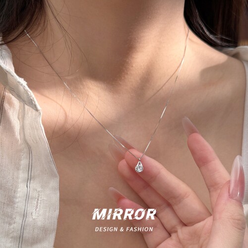 小麋人925纯银水滴项链女