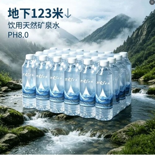 太白天然矿泉水500ml*24/12瓶PH8.0取活泉瓶装纯净水弱碱泉水饮用