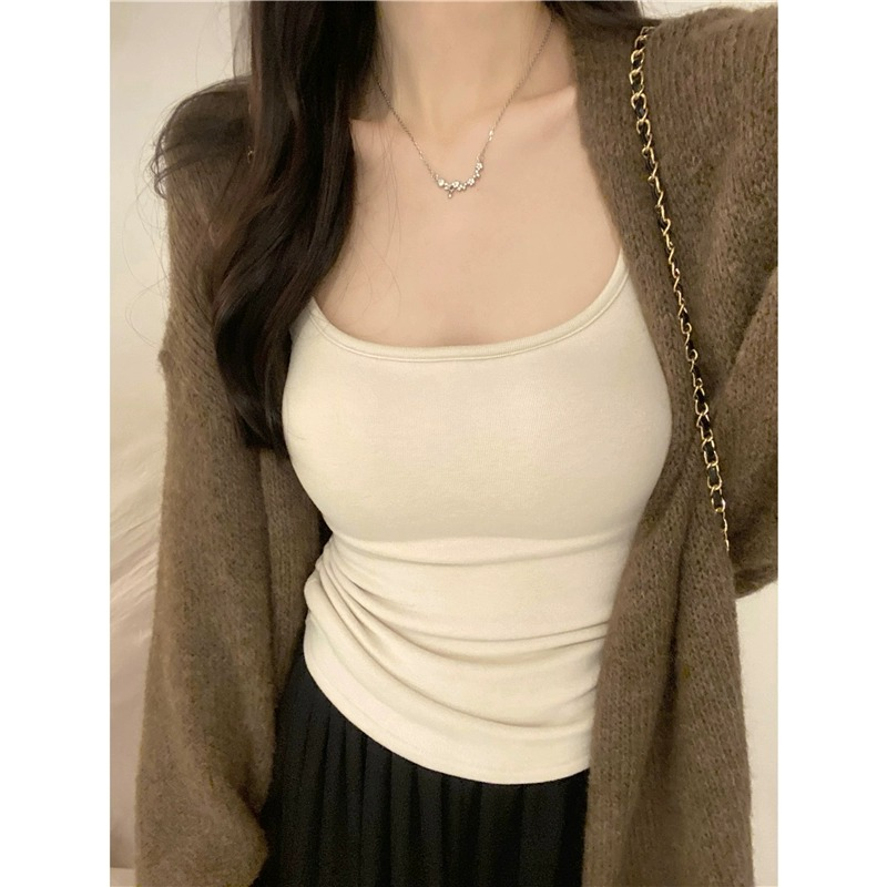 纯棉保暖吊带背心女带胸垫内搭