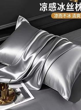 夏季枕套冰丝枕头套一对装家用单个48cmx74cm枕芯三件套男2只床单
