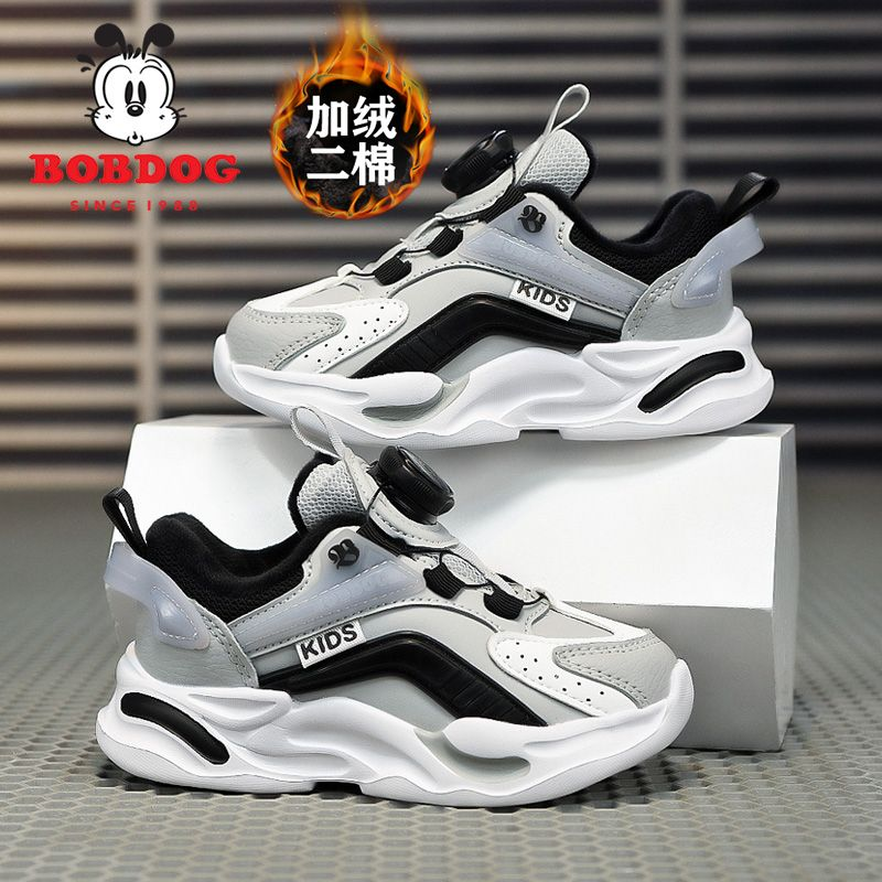 巴布豆男童运动鞋保暖抗寒2025冬季新款女孩跑步鞋加绒加厚二棉鞋