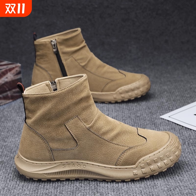 昌祥回力劳保男鞋春秋季防滑轮胎底休闲鞋侧拉链工地工装靴一脚蹬