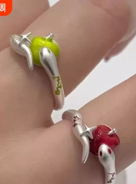 青红苹果与蛇情侣戒指一戒正反两戴原创冷淡高级感灵动小蛇食指