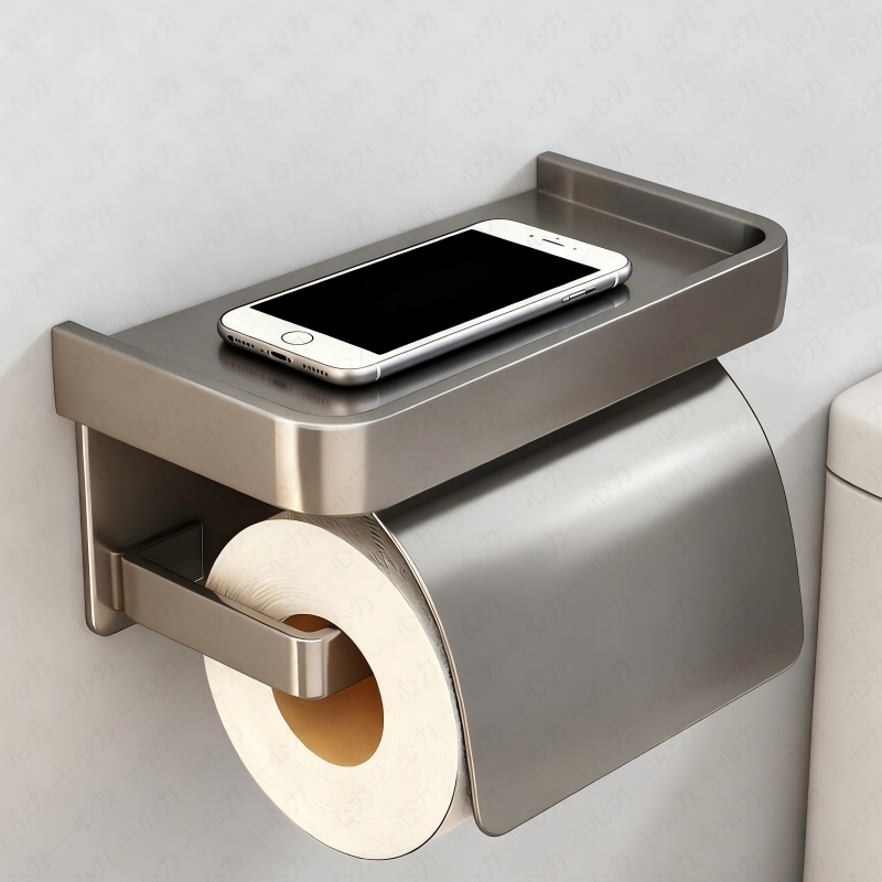 枪灰卫生间厕纸盒太空铝免打孔厕所纸巾架洗手间卷纸筒架壁挂置物