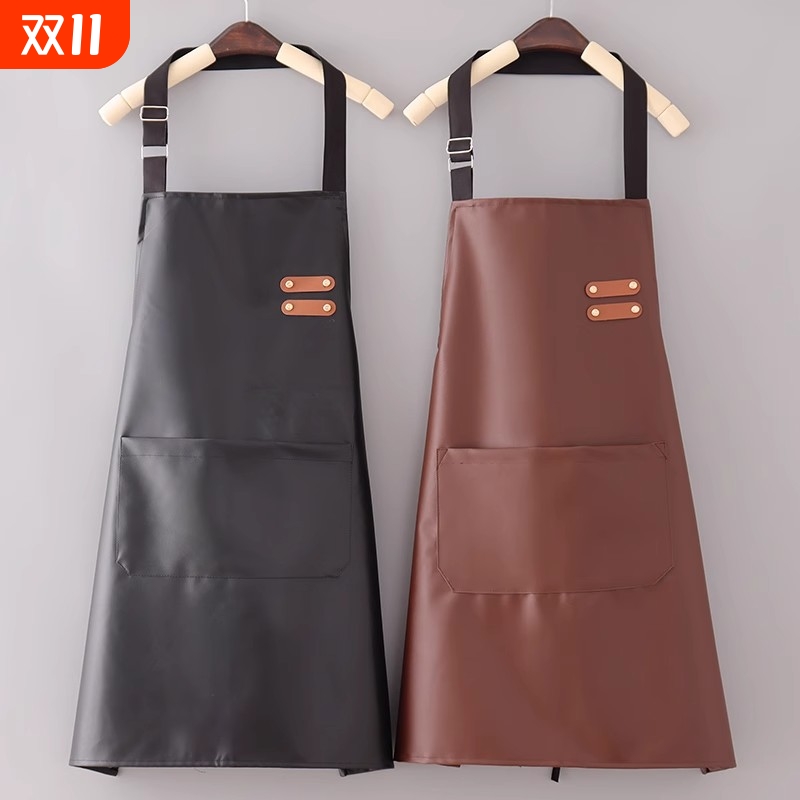 2025防水新款围裙厨房男女软皮防油皮革护衣围腰时尚PU罩衣厨师